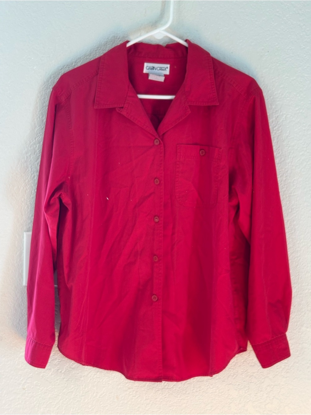 Cabin Creek Tall Women Shirt Sz XL Red Button Front Long Sleeve Collared Pocket